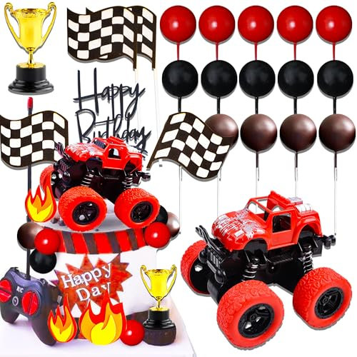 Red Monster Truck Cake Topper Monster Truck Cupcake Toppers for Racing Car Party Decorations Race Car Birthday Decorations