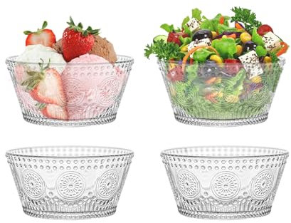 CHPINDAM Vintage Glas Dessertschale Eisschale 368.5 g Glasschale 4-teiliges Set für kleine Dipschalen, Eisbecher, Haferflocken, kleinen Obstsalat usw.