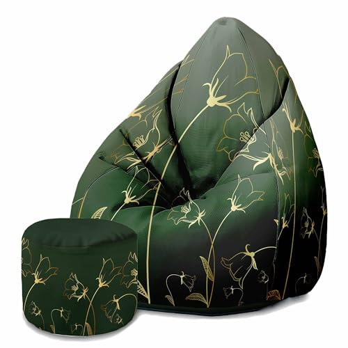 DreamRoots Sitzsack Erwachsene mit Füllung 80x80x120cm - Bean Bag Chair - Sitzsäcke mit Lehne und Hocker und Bezug - Sitzsack Sessel - Chill Sessel Velvet Engraving Botanical Pattern