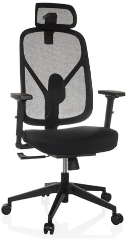 hjh OFFICE Silla de Oficina ergonómica RALOO Eco Silla giratoria de Rejilla con reposacabezas y Apoyo Lumbar Regulables, Asiento Acolchado, Negro