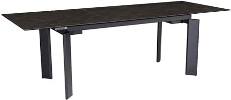 Wohnling Mesa de comedor 180 x 95 x 77 cm de cerámica y cristal, mesa de comedor de cerámica negra, mesa de cocina extensible hasta 240 cm, mesa de cristal grande, mesa de comedor rectangular con