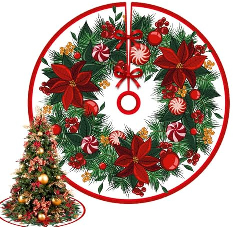 Tappeto per albero di Natale – gonna per albero di Natale | tappeto per albero rosso morbido per Natale | decorazione decorativa del fondo dell'albero | tappeto albero rosso morbido in poliestere per