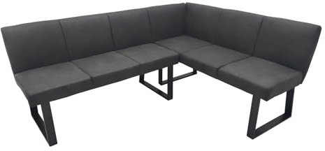 HTI living Esszimmerbank 192 x 152 cm Vemal kurzer Schenkel rechts Sitzbank Polsterbank Kunstlederbezug Metallgestell Schwarz