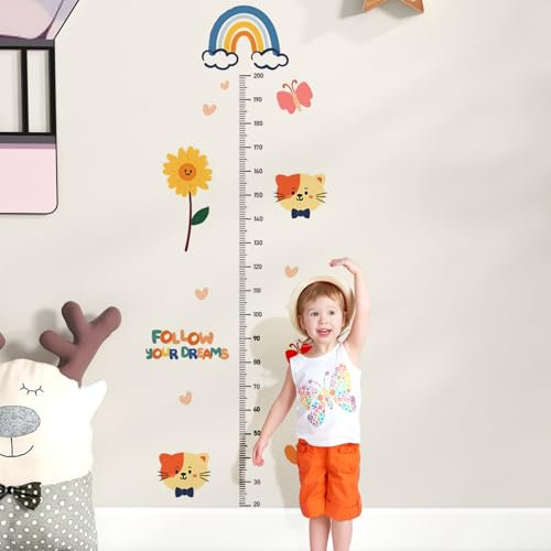 Misuratore di altezza grafica di crescita arcobaleno, tavole di altezza fiori modello di animali del fumetto, vinile misuratore di bambini, decorazione della stanza dei bambini per bambini e ragazze
