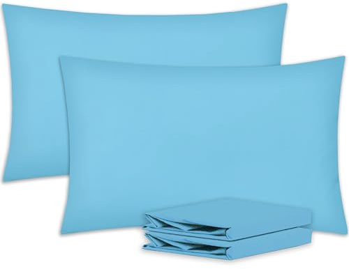 Brit Cotton-Sky BluePillow Cases 2 Pack-1800 Super Soft 100% Brushed Microfibre Pillowcases-Envelope Closure-Non Iron,Breathable,Fade & Stain Resistant - Standard Size (50x75cm) Pillow Covers