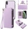 Asuwish Phone Case for iPhone Xs Max Zipper Wallet Detachable Cell Cover with Screen Protector Crossbody Lanyard Strap Flip Card Holder Slot i X XR Xsmax 10x SX Xmax 10xs 10s 10 Plus Xmaxs Purple