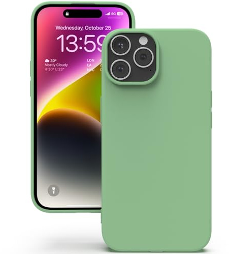 YATWIN Cover per iPhone 14 Pro Max, Custodia in Silicone Morbido con Tagli di Precisione per Fotocamera, Design Ultra Sottile, Protezione 360° con Bordi Rialzati, Verde Menta‌