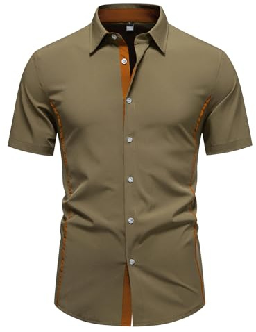 MakingDa Short Sleeve Shirts Men Slim Fit Stretchy Summer Casual Button Down Shirt for Wedding Party