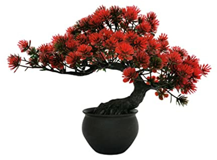 Simulation Plant Welcoming Pine Potted Office Green Plant Fake Tree Fake Flower Artificial Guest-Greeting Bonsai Home Decoration 31 * 24cm (red)