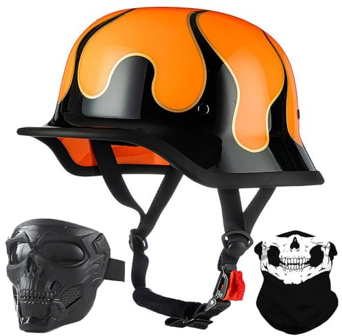 BYGMWEP Style Allemand Demi Casque De Moto, Casque Jet Rétro, Casque Bol Moto Homologué ECE, Casques Vintage à Face Ouverte, avec Doublure Intérieure Amovible, pour Vélos Motos Scooter