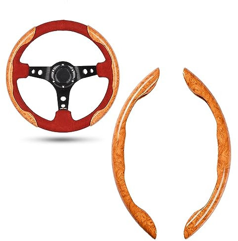 Blueshyhall Auto Lenkradbezug Holzoptik, Lenkradhülle Holzmaserung aus ABS für Universalle O-Typ D-Typ 15 Zoll 38 cm Lenkrad, Lenkradschoner Holz-Motiv Lenkradschutz Abdeckung Anti Rutsch (Braun)