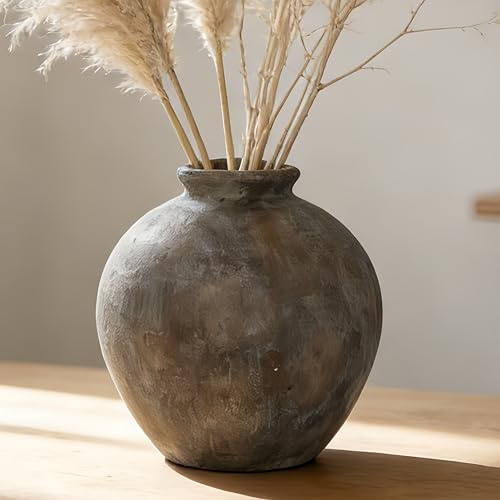 JIDOFUE Braun Vintage Rustikale Keramikvase,20 cm Große Vase für Wohnkultur 7,Wohnzimmer, Esstisch,Hochzeitsgeschenk–Weiß