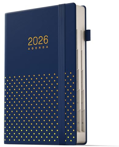 TDOLISSTE - Kalender 2026 Terminplaner, A5 Agenda Buchkalender 365-Seiten-Tagesplan und 24-Seiten-Monatsplan, Mehrsprachiges, Stiftschlaufe und Innentasche, Gebundene Ausgabe (Blau)