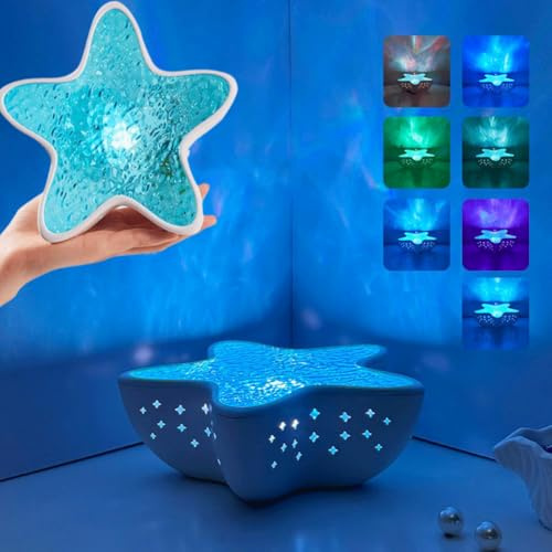 Starfish Ocean Projection Lamp,Romantic Water Ripple Night Light,7 Colors Sea Star Lamp,Ocean Wave Projector Light,3D Holographic Water Ripple Romantic Ambient Lighting for Room Decor