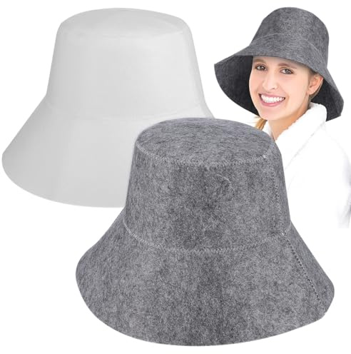 HEMOTON 2 Pack Sauna Hats Felt Cap for Men and Women Heat Resistant Head Cover for Steam Room and Spa Lightweight Breathable Sauna Accessories for Home and Travel