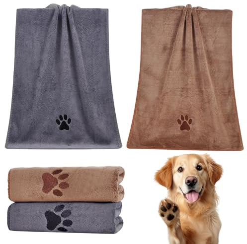 Hundehandtuch Set Extra Saugfähig, 2 Stück Mikrofaser Handtuch Hund Große Hunde und Katzen, 70x140cm Saugstarkes Hundebademantel Zubehör Handtücher für Bad Reise Auto (2, Grau, Braun, 70x140cm)