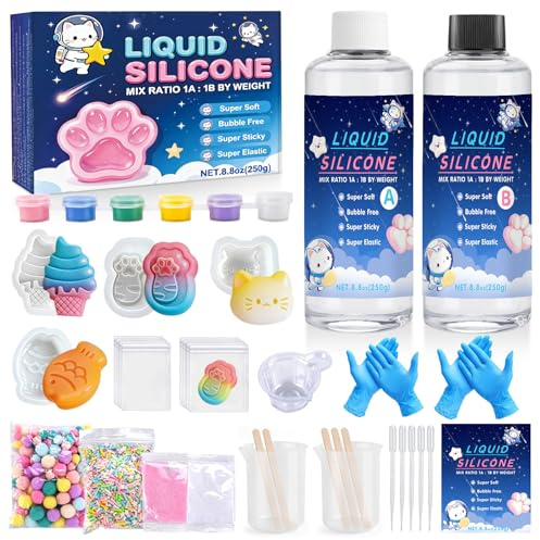 TAVADA Kit de Fabrication Squishy Silicone Liquide,Squishy Patte de Chat Anti Stress, Comprend 500ml Silicone Liquide pour Moulage,Patte de Chat Moule Silicone,Cadeau de Décompression DIY
