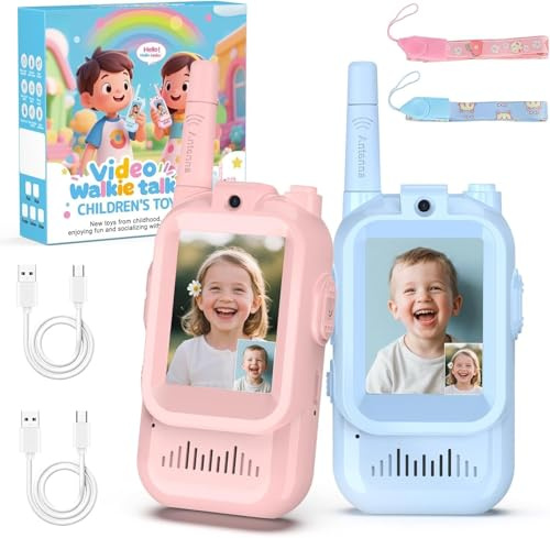 AILRINNI Video Walkie Talkie For Kids, 2 Pack Rechargeable Kids Walkie Talkies With Camera & Voice Changer, LCD Screen Display, Long Range Indoor Outdoor Toys for Ages 3-12
