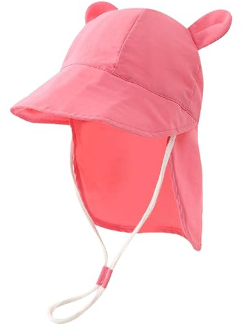 RoxNvm Bebis havsmössa, bomullshatt, justerbar anti-UV-hatt, nyfödd sommarmössa med dragsko och nackskydd, för 9 månader till 3 (brun)
