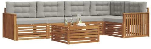 vidaXL Outdoor-Sofagarnitur mit Kissen 6 pcs Natürlich und Hellgrau, Gartenmöbel, modernes Sofaset, Robustes Lounge-Set, gemütlicher Terrasse-Bereich zum Entspannen