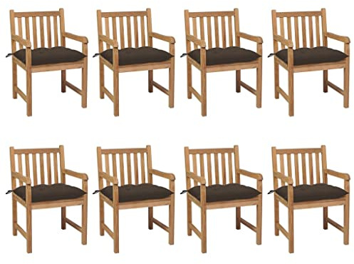Keeushr 8 Stück Gartenstühle aus Massivholz Teak mit Taupe Kissen, Langlebige Outdoor Sitzgruppe für Terrasse und Garten, Rustikales Design, Wetterfeste Holz Gartenmöbel Set