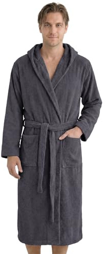 LAYNENBURG Bademantel Herren Frottee aus 100% Baumwolle - OEKO TEX Standard - weicher Morgenmantel waden-lang mit Kapuze, Bindegürtel und aufgesetzten Taschen - Ideal für Sauna & Zuhause (M-XXXL)