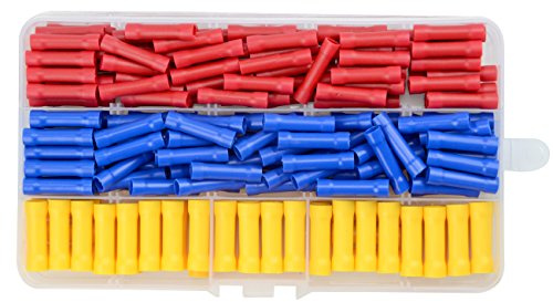 WMYCONGCONG 200 PCS Insulated Straight Wire Butt Splice Terminals Electrical Crimping Connector Assortment Kit