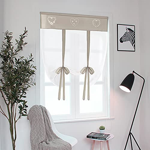 SIMPVALE Cortinas de Cocina, Cortinas de Tul para Ventanas Pequeñas, Tiradas Bordadas, Adecuadas para Cocina, Baño, Dormitorio, Sala de Estar, Balcón, Marrón Claro, Ancho 60 x Alto 140