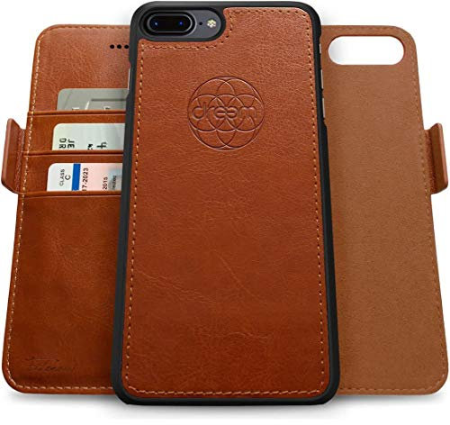 dreem Fibonacci Coque iPhone 7/8 Plus Magnetique Antichoc | Etui Portefeuille 2-en-1 avec Stand Amovible 2 Positions | TPU Vegan Fin | Protection RFID | Caramel