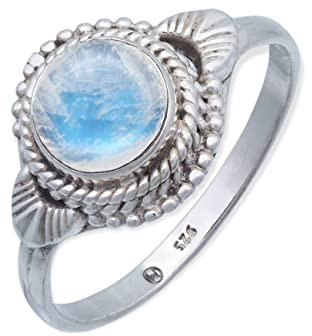 mantraroma Ring Silber 925 Damen Regenbogen Mondstein Edelstein weiß ausgefallen verspielt