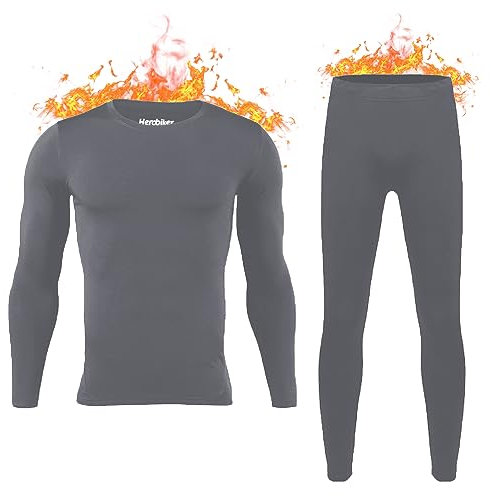 Herobiker Thermo-Unterwäsche-Set für Herren, Ski- und Winterunterwäsche, mit Fleece gefüttert - - X-Groß