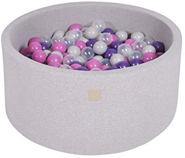 MEOWBABY Bällebad Baby - Rund 90x40cm Ball Pit für Kinder ab 1 Jahr mit 300 Bälle - Weiches & Sicheres Bällepool, Cotton, Hellgrau