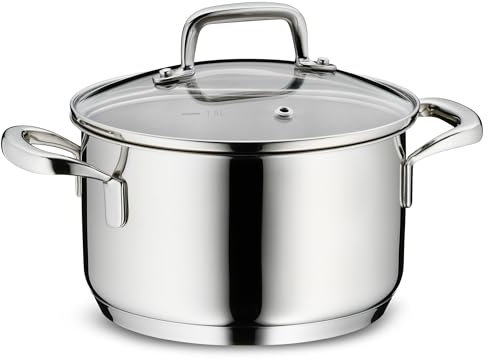 kela Fleischtopf 16 cm FLAVORIA, Kochtopf Induktion 1,6 L, Glasdeckel mit Dampfauslassventil, Innenskalierung, Kochtopf klein, unbeschichtet