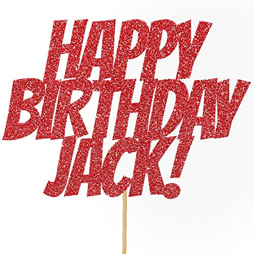 Personalised Happy Birthday Glitter Cake Topper - Red Any Name Glitter Cake Decoration Comic and Sprinkles - Happy Birthday Decorations - Personalised Toppers for Cakes by Cakeshop