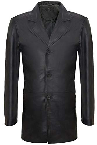 Mens Longh 3/4 Black Cromby 3 Button Lamb Nappa Leather Blazer Classic Retro Harrington Coat Jacket M