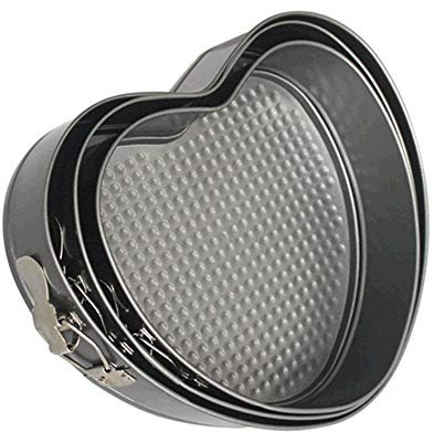 Falytemow Moule à charnière anti-adhésif avec fond amovible (3 pièces en forme de cœur 18-20-22, noir)