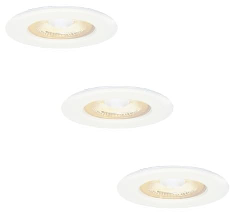 HOFTRONIC 3x Nola - LED Einbaustrahler 68mm Weiß - IP65 Wasserdicht für Außen, Dachüberstand und Bad - 5W 480lm - 2700K Extra Warmweiß - Deckeneinbauleuchte Einbauspots