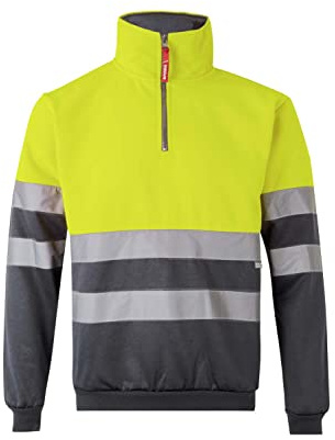 VELILLA Unisex Sudadera de Alta Visibilidad Bicolor Con cremallera Sweatshirt, Neongelb/Grau, XXL