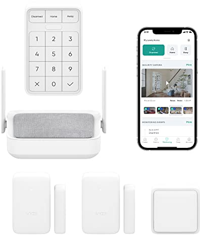Wyze Home Security Core Kit: Hub, Keypad, Motion Sensor, Entry Sensors (x2); Compatible w/Wyze Cam, Leak & Climate Sensors; 3 Mo. of 24/7 Professional Monitoring Service Incl., Subscription Required