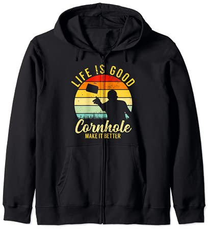 Leben ist besser Cornhole Vintage Retro Team-Turnier Kapuzenjacke