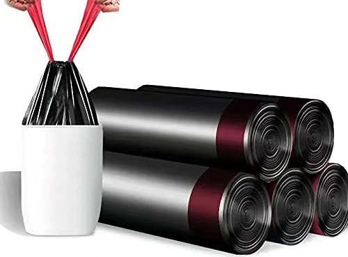Thurbo 5 Rolls 20L Bin Bags Liners Drawstring Trash Bag, Handle Waste Bags, 75 Garbage Bag, Super Strong, Anti-drip Unscented, 45 × 50 cm (Black)