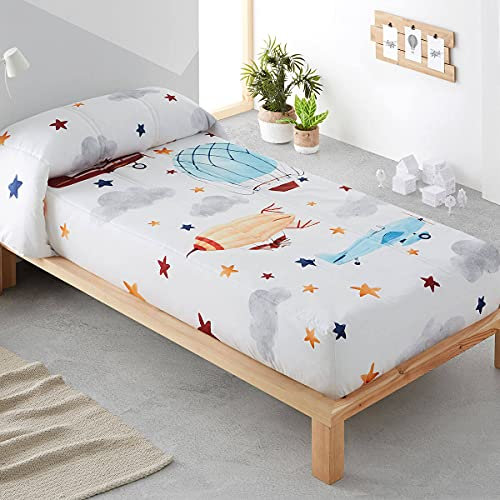 Lanovenanube Edredón Ajustable para dormitorios Juveniles e Infantiles, Camas Nido y literas, Muy cómodo y fácil de Utilizar. Medida para Cama de 90 Modelo Estampado Aviones