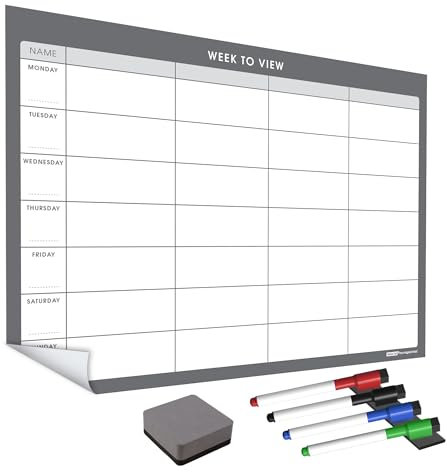 WallTAC A2 Weekly Planner Whiteboard Sticker for Wall | Made in The UK | Easy-to-Remove Dry Wipe Calendar with Reusable Adhesive | Family Meal Planner or to-Do List for Home and Office [42 x 60cm]