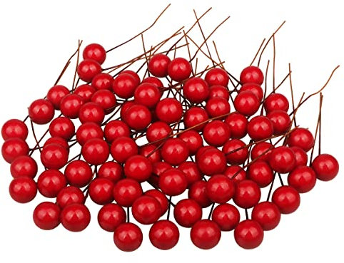200 Piezas Fruta Roja Navideña Baya roja navideña Artificial Baya de Acebo Artificial para la decoración del hogar del Banquete de Boda de la Guirnalda de la Navidad del árbol de Navidad