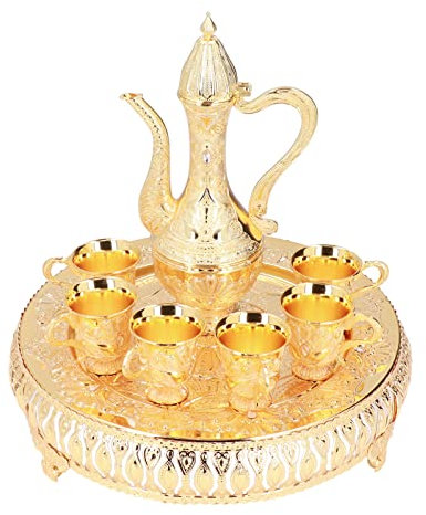 Hztyyier Vintage Turkish Coffee Pot with 6 Coffee Cups, Metal Turkish Tea Set Coffee Pot Set Craft Tea Tray Teapot and Tea Cups for Wedding Gift