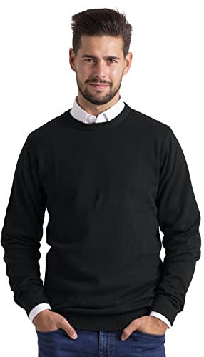 BlauerHafen Herren Slim-Fit Sweater Pullover Rundhals Crew Langarm Lässige Baumwolle Jumper (Dunkelgrau, L)