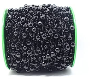 Egurs 60m/Rollen Perlengirlande Perlenband Perlenkette Dekoschnur aus Perlen Hochzeit Dekoration Perlen Girlande für Partydeko Geburtstag Taufe Tisch Deko DIY Handwerk Weihnachten Schwarz 60m/roll