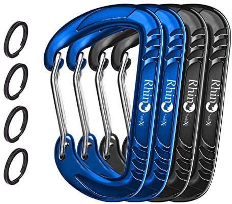 Rhino Produxs 12 kN robuste, leichte Karabinerhaken mit Schlüsselringen – hervorragend für die Sicherung von Haustieren, Outdoor, Camping, Wandern, Hängematte, Hundeleine, Schlüsselanhänger