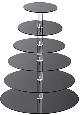 Cupcake Ständer, ULIFEME Tortenständer 6 Etagen Acryl für Hochzeit, Party, Geburtstag, Baby Duschen & Kuchen Dessert, Etagere 6-stöckig-4mm Dicke Acryl, Schwarz 6''/8''/10''/12''/14''/16'' Durchmesser