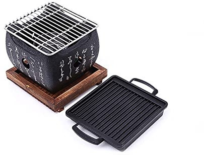 Hapivida BBQ Grill Tragbarer Tisch Camping Grillherd mit Holzsockel, Multifunktionaler Holzkohle Grillgrill für das Kochen im Innen und Außenbereich(EIN)